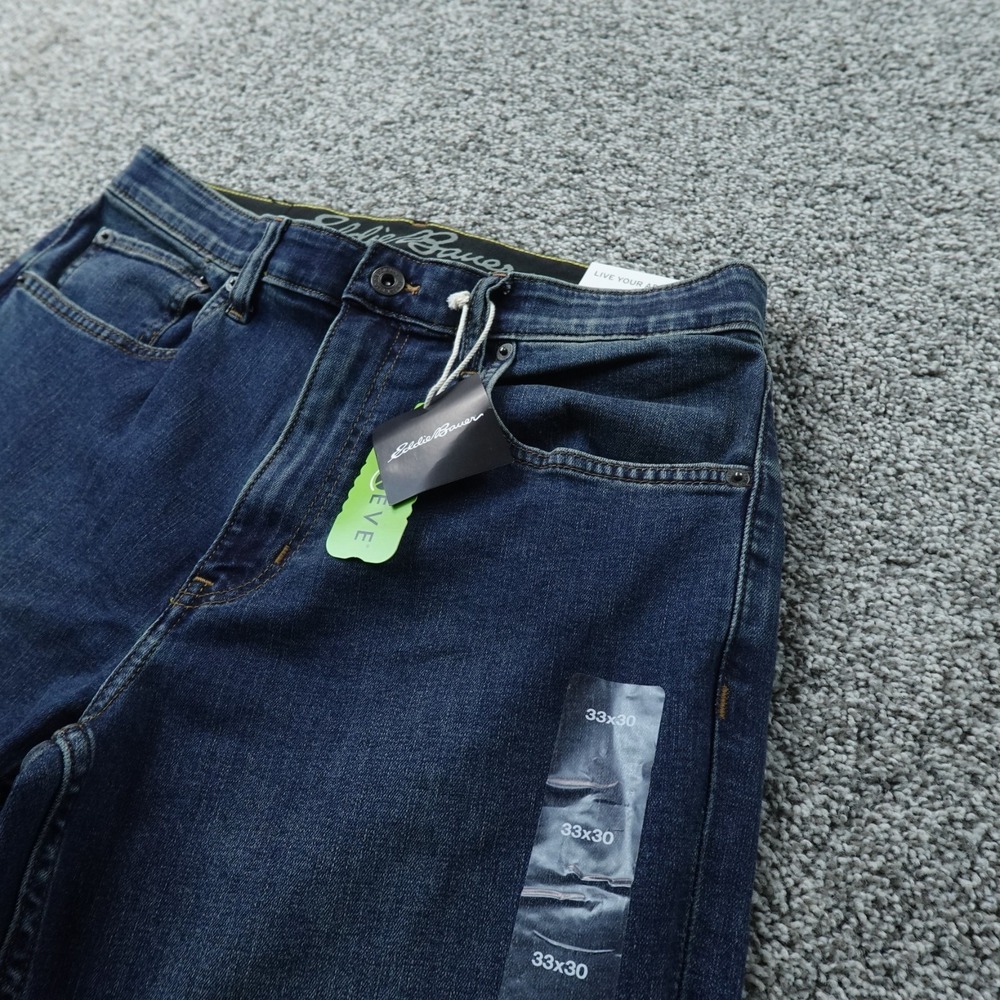 NEW Eddie Bauer Jeans Mens 33X30 Dark Blue‎ Denim Pants Slim Straight Stretch